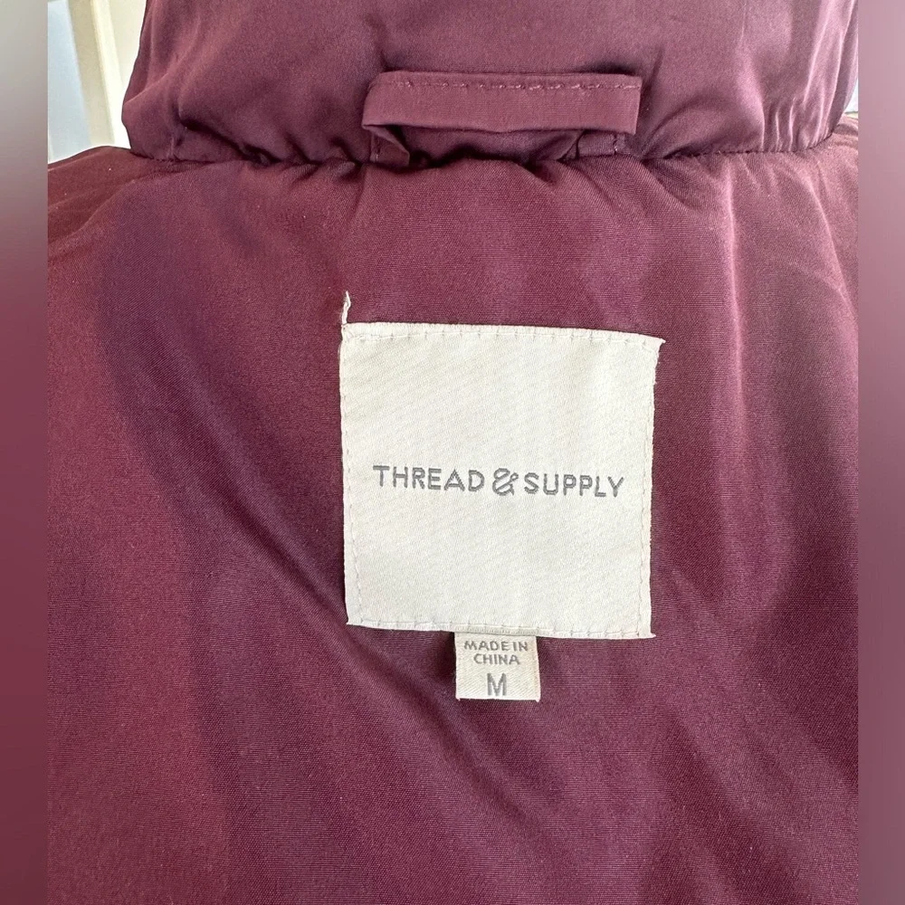 Thread & Supply Maroon Quilted Puffer Vest Gold Button/Zipper Women Size Medium - Picture 8 of 10